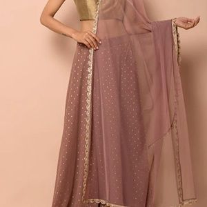 Rose Pink Scallop Lace Net Dupatta (Scarf)